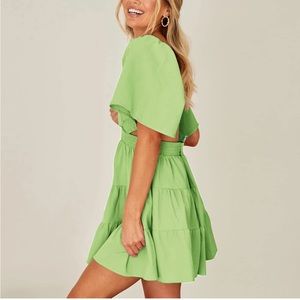 Women's Lime Green Summer Dress Square Neck